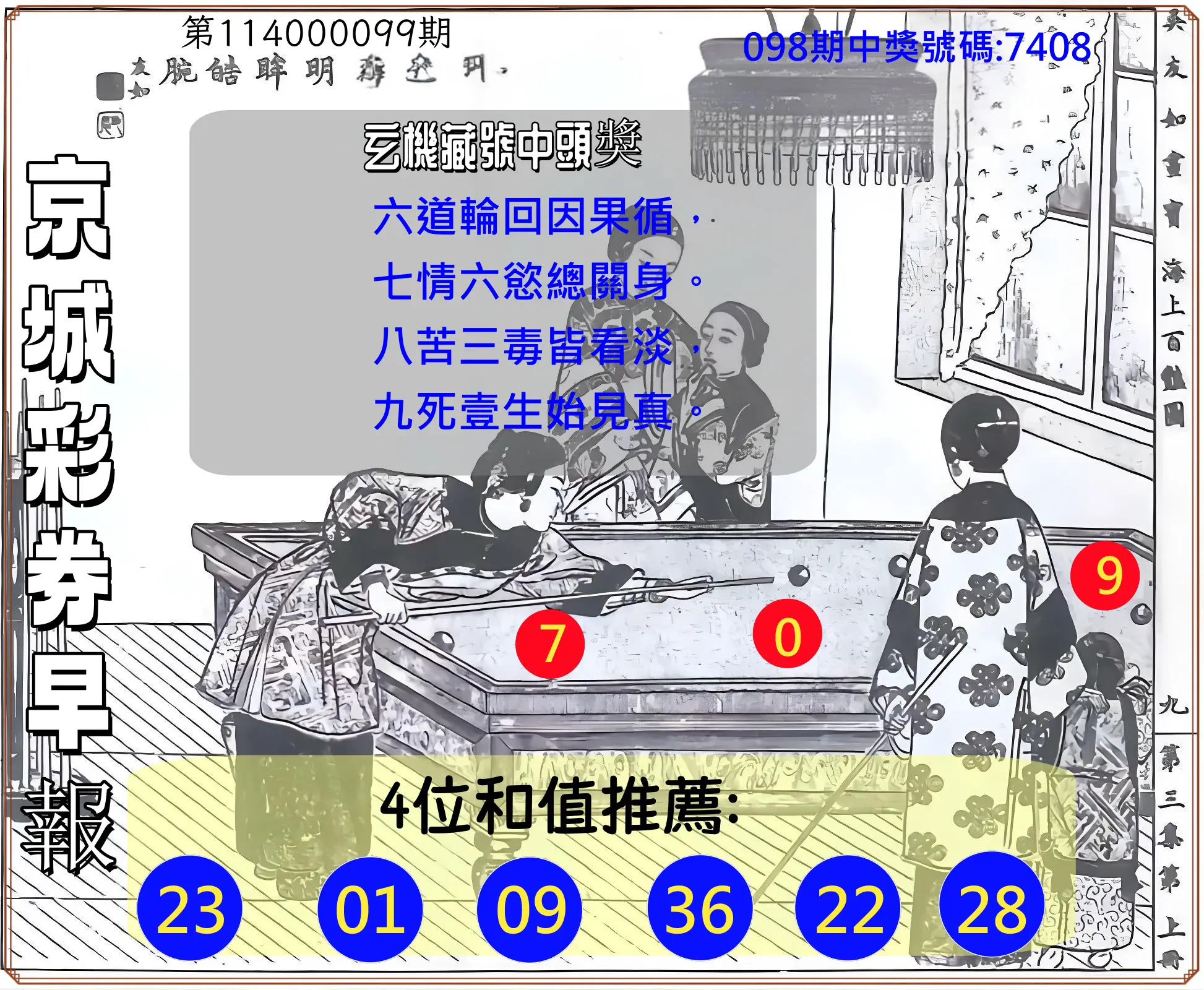 4星彩第114000099期京城彩券早報