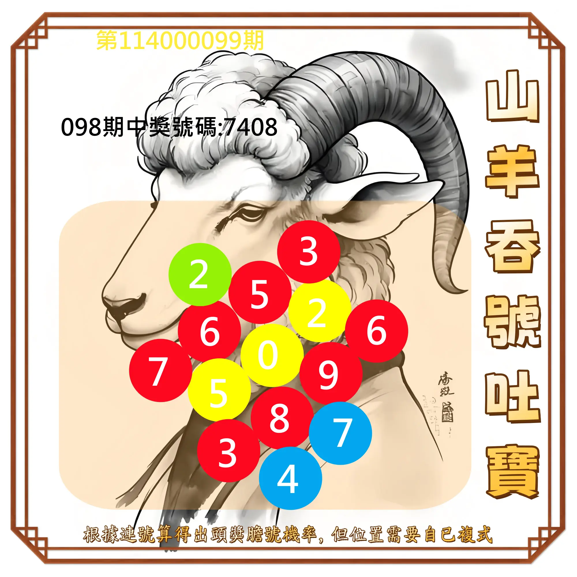 4星彩第114000099期山羊吞號吐寶