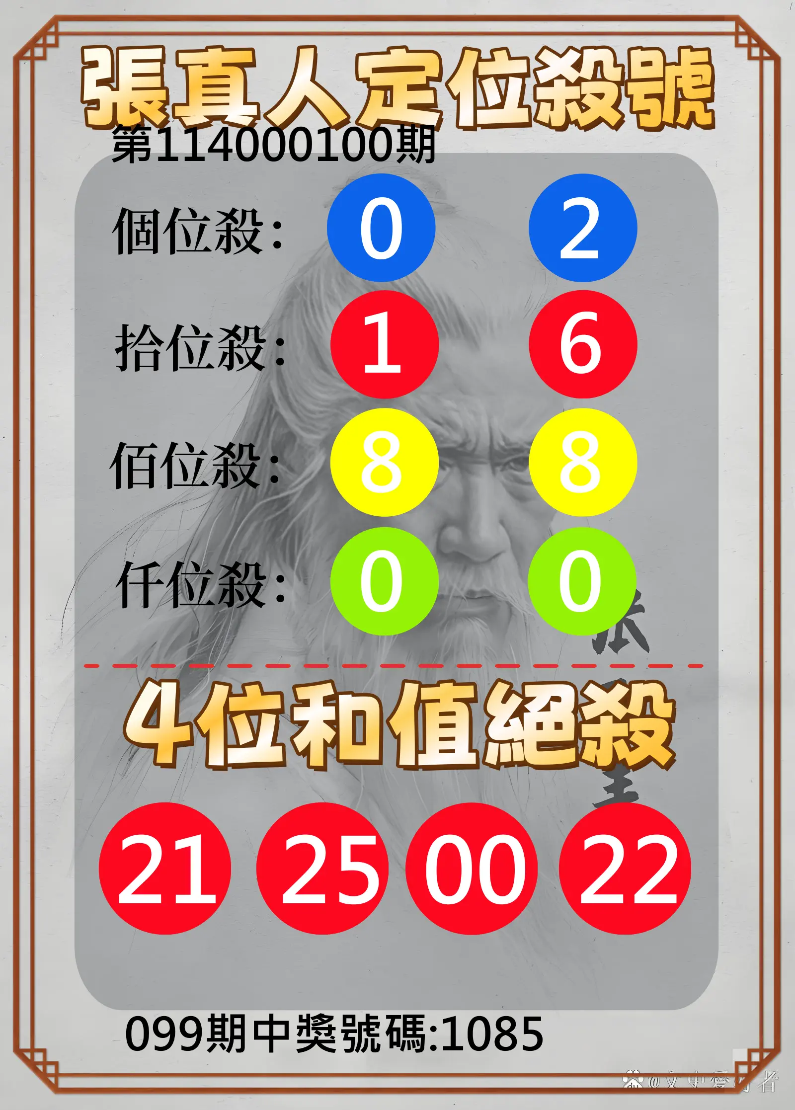 4星彩第114000100期張真人定位殺號