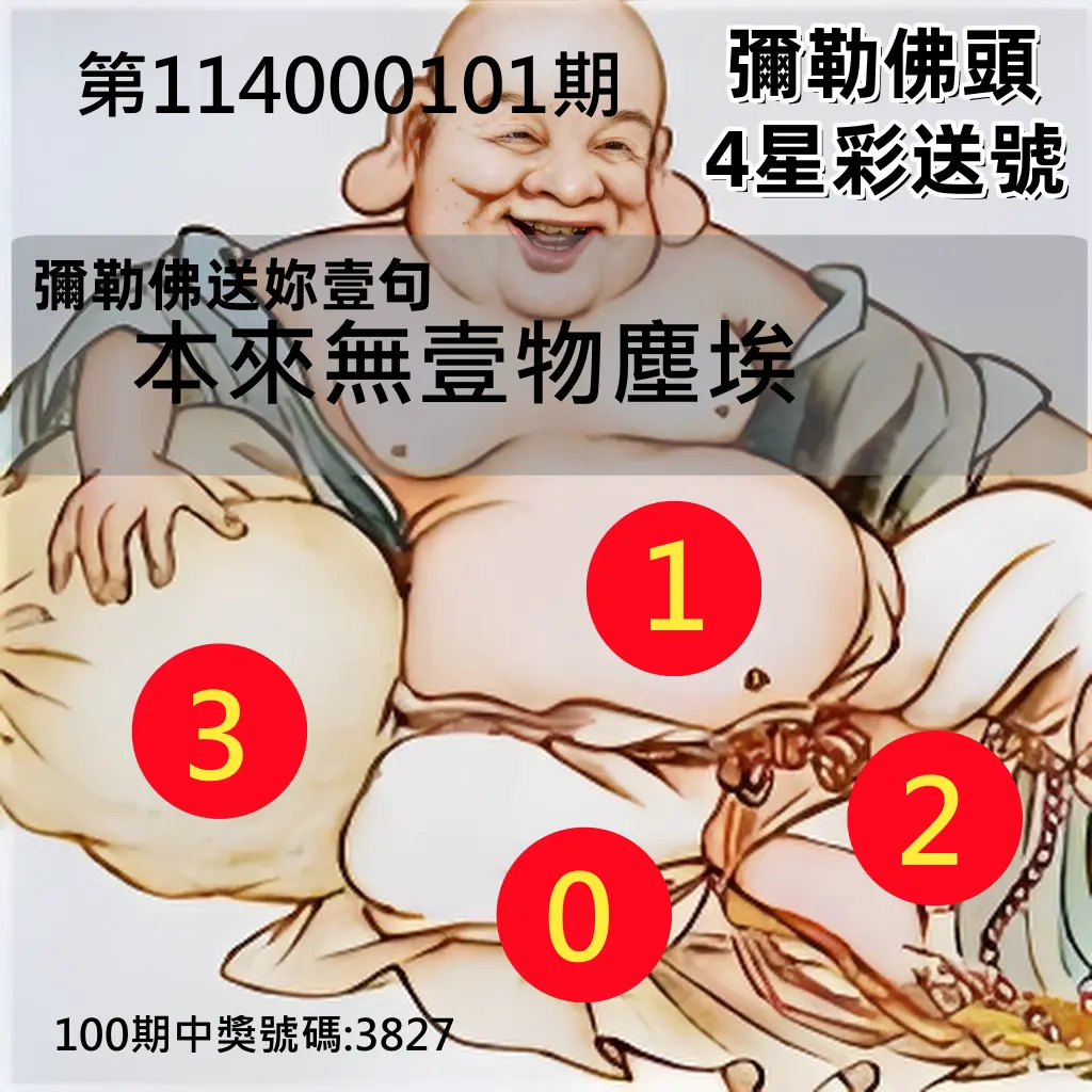 4星彩第114000101期彌勒佛頭4星彩送號
