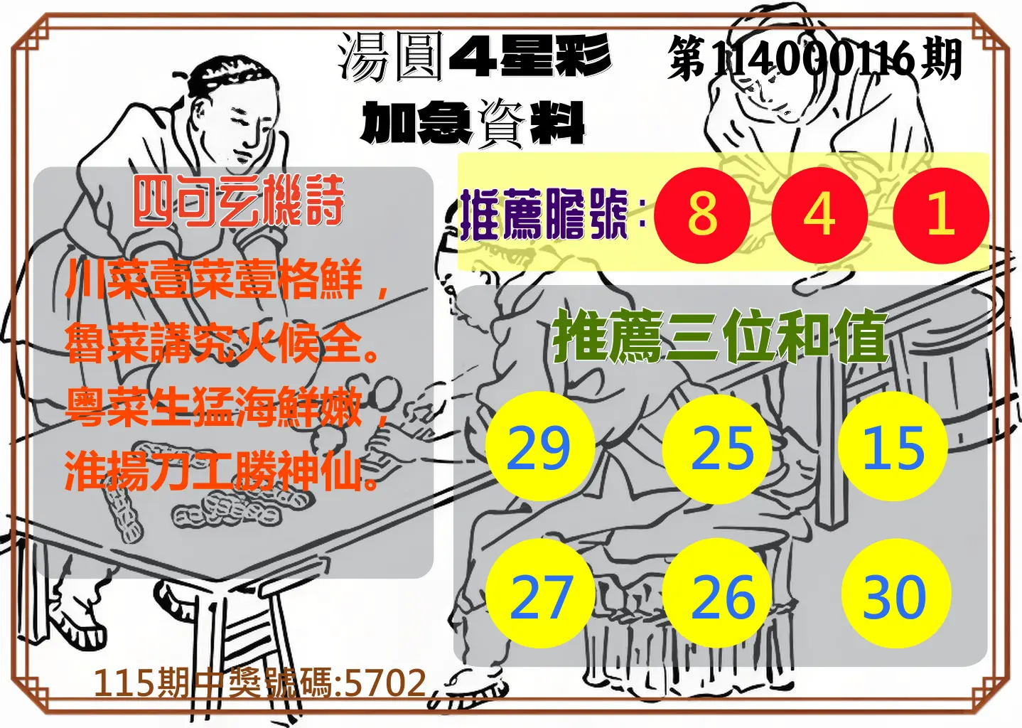 4星彩第114000116期湯圓4星彩加急資料