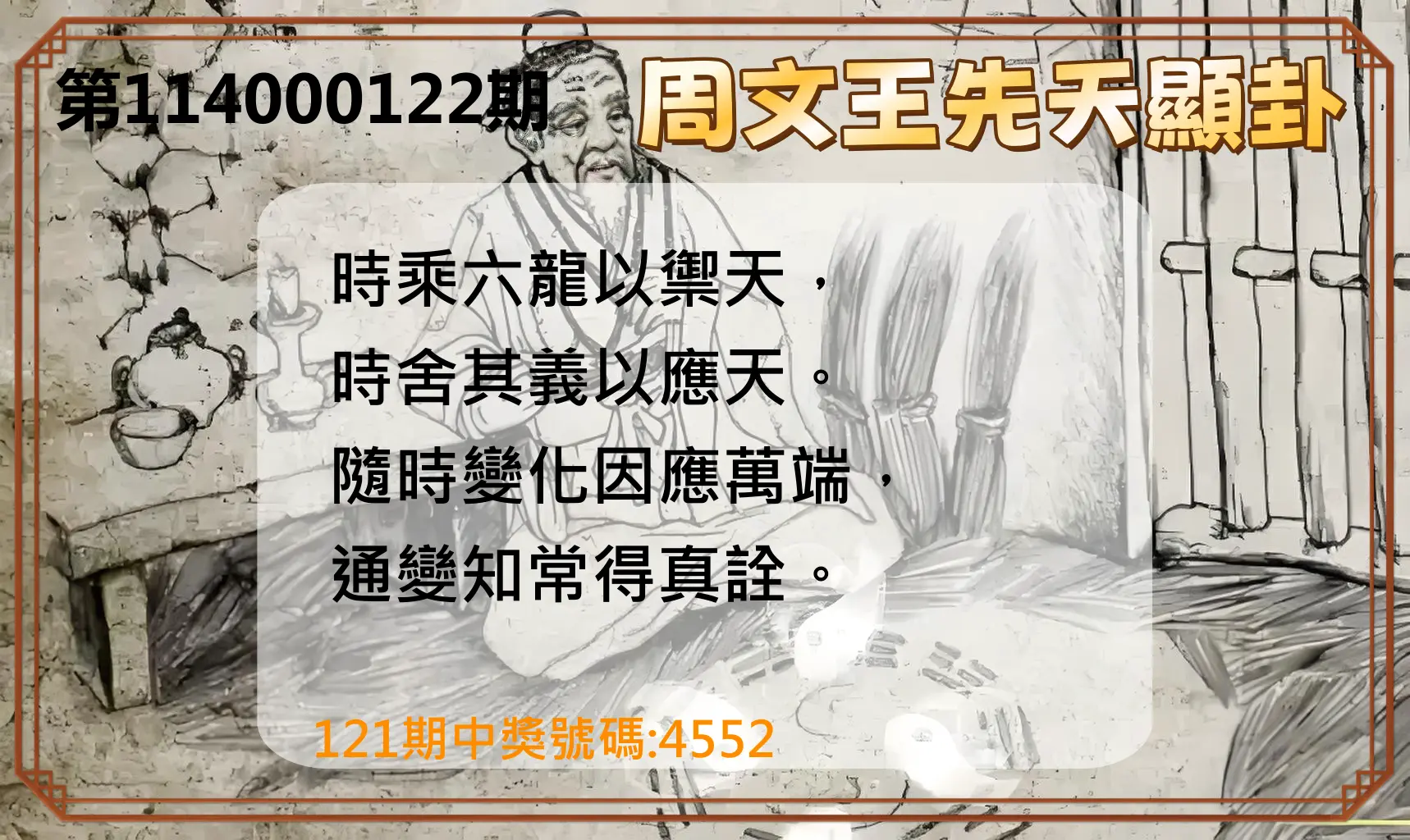 4星彩第114000122期周文王先天顯卦