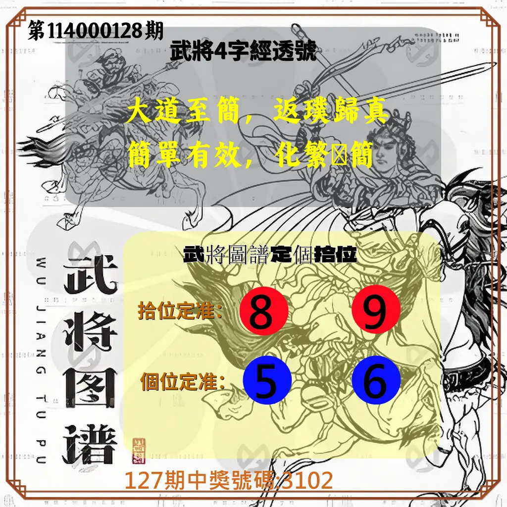 4星彩第114000128期武將圖譜