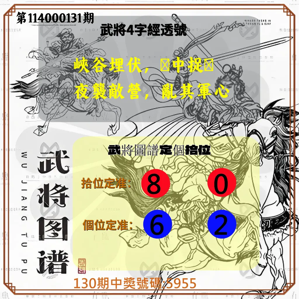 4星彩第114000131期武將圖譜