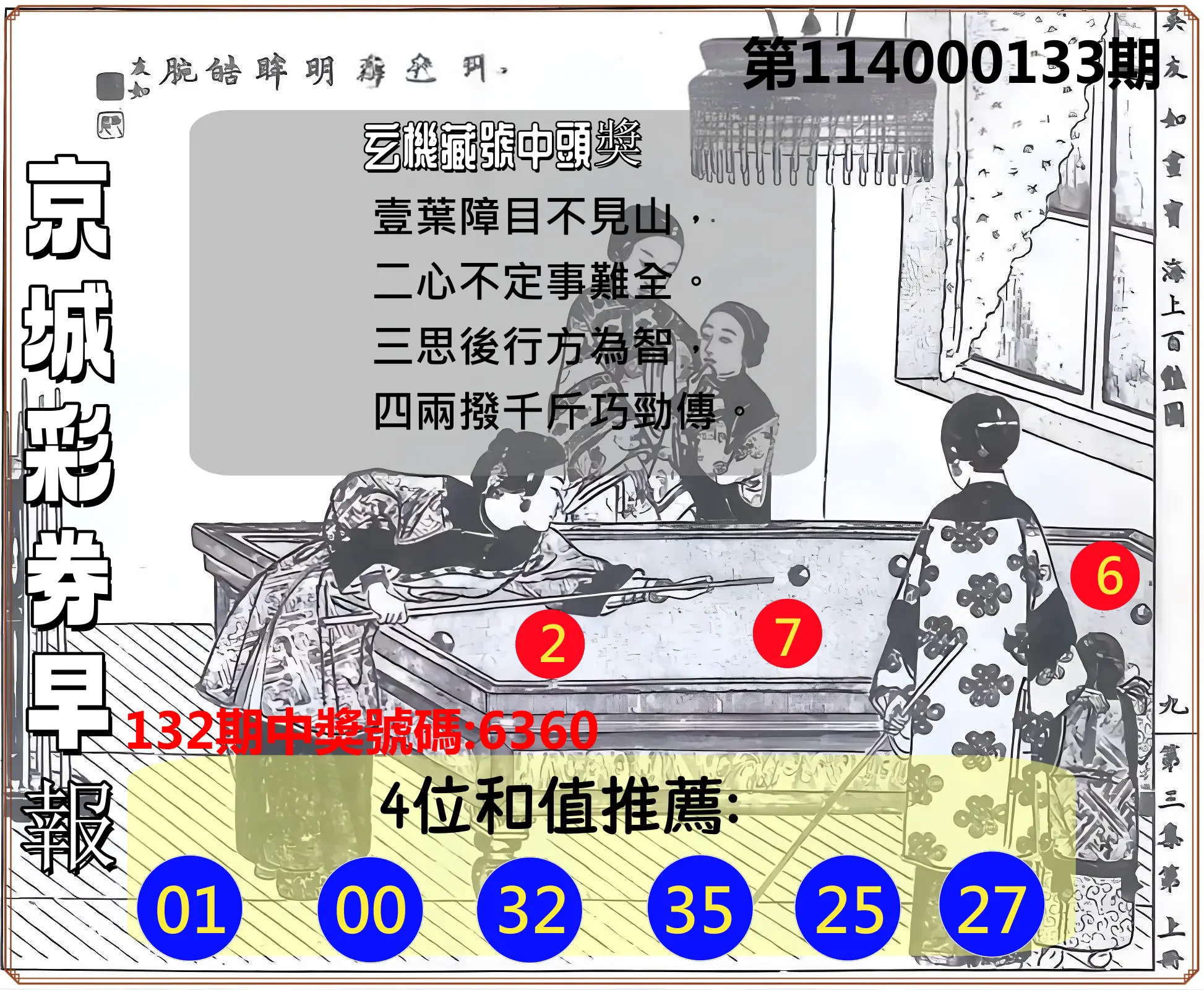 4星彩第114000133期京城彩券早報