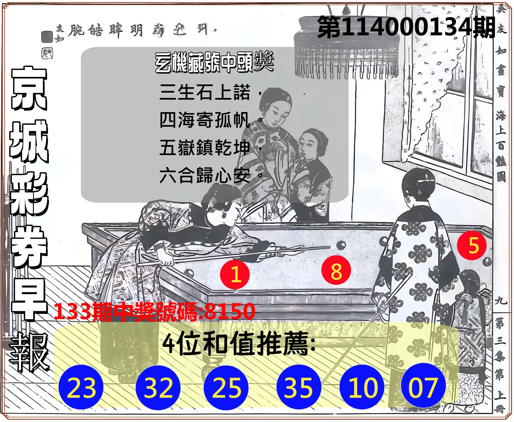 4星彩第114000134期京城彩券早報
