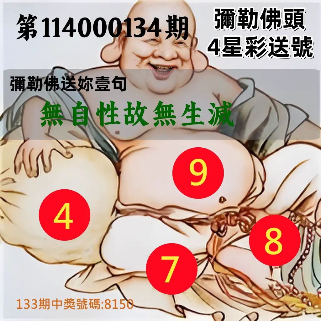 4星彩第114000134期彌勒佛頭4星彩送號