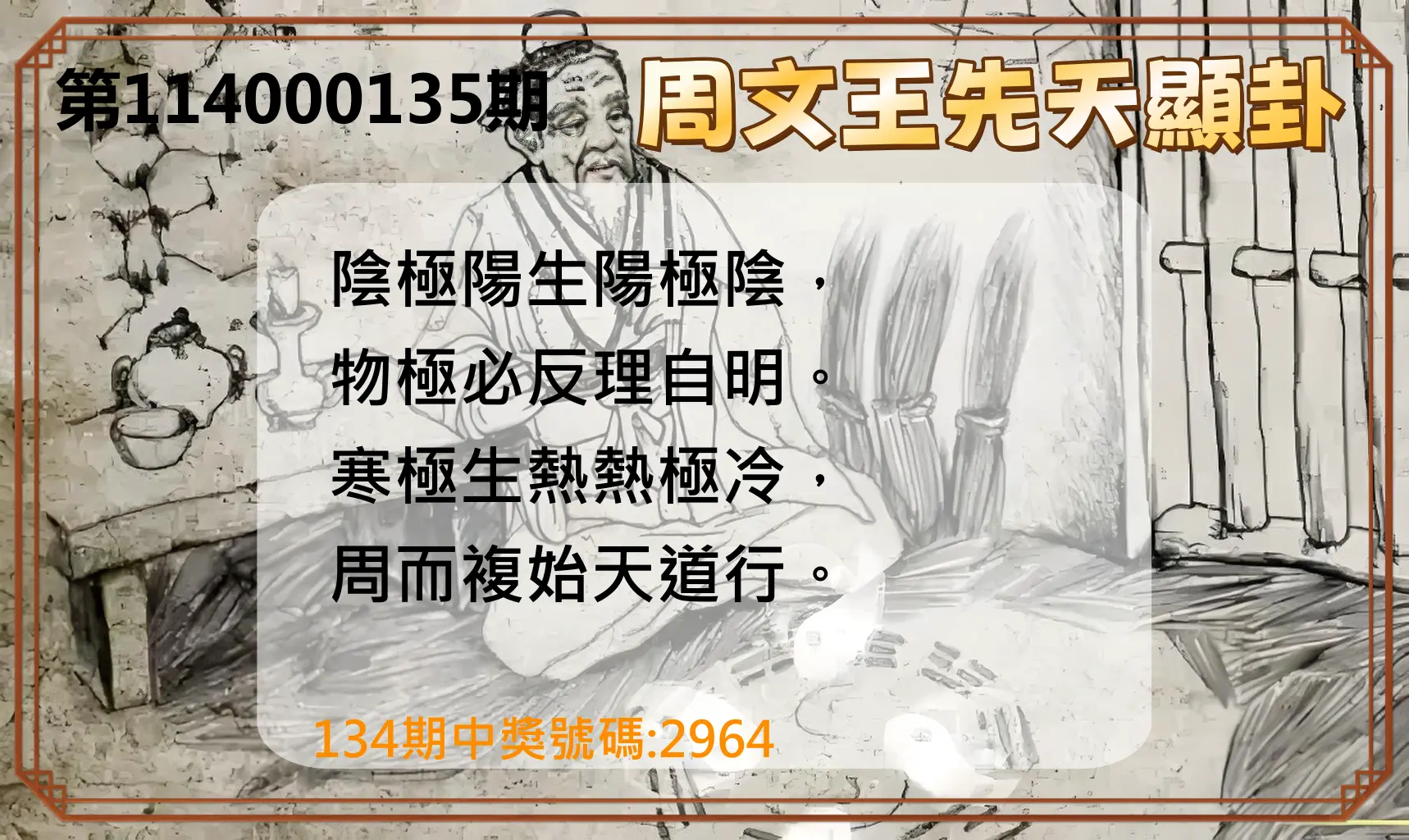 4星彩第114000135期周文王先天顯卦