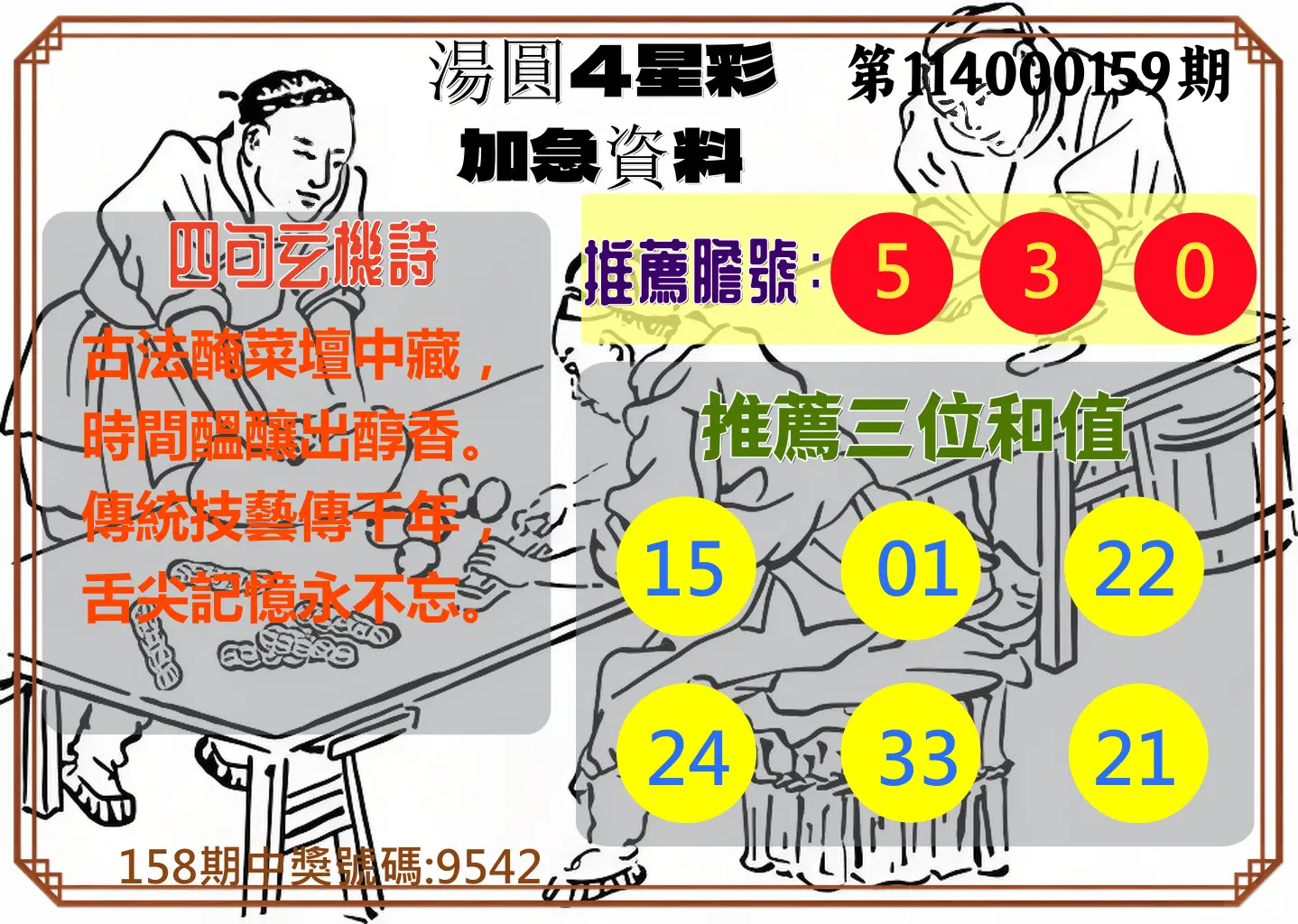 4星彩第114000159期湯圓4星彩加急資料