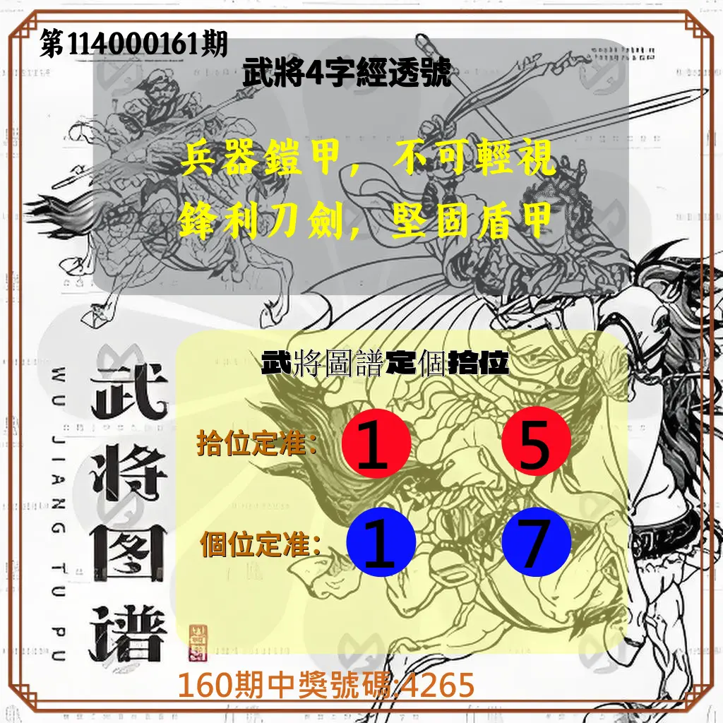 4星彩第114000161期(07/04)武將圖譜