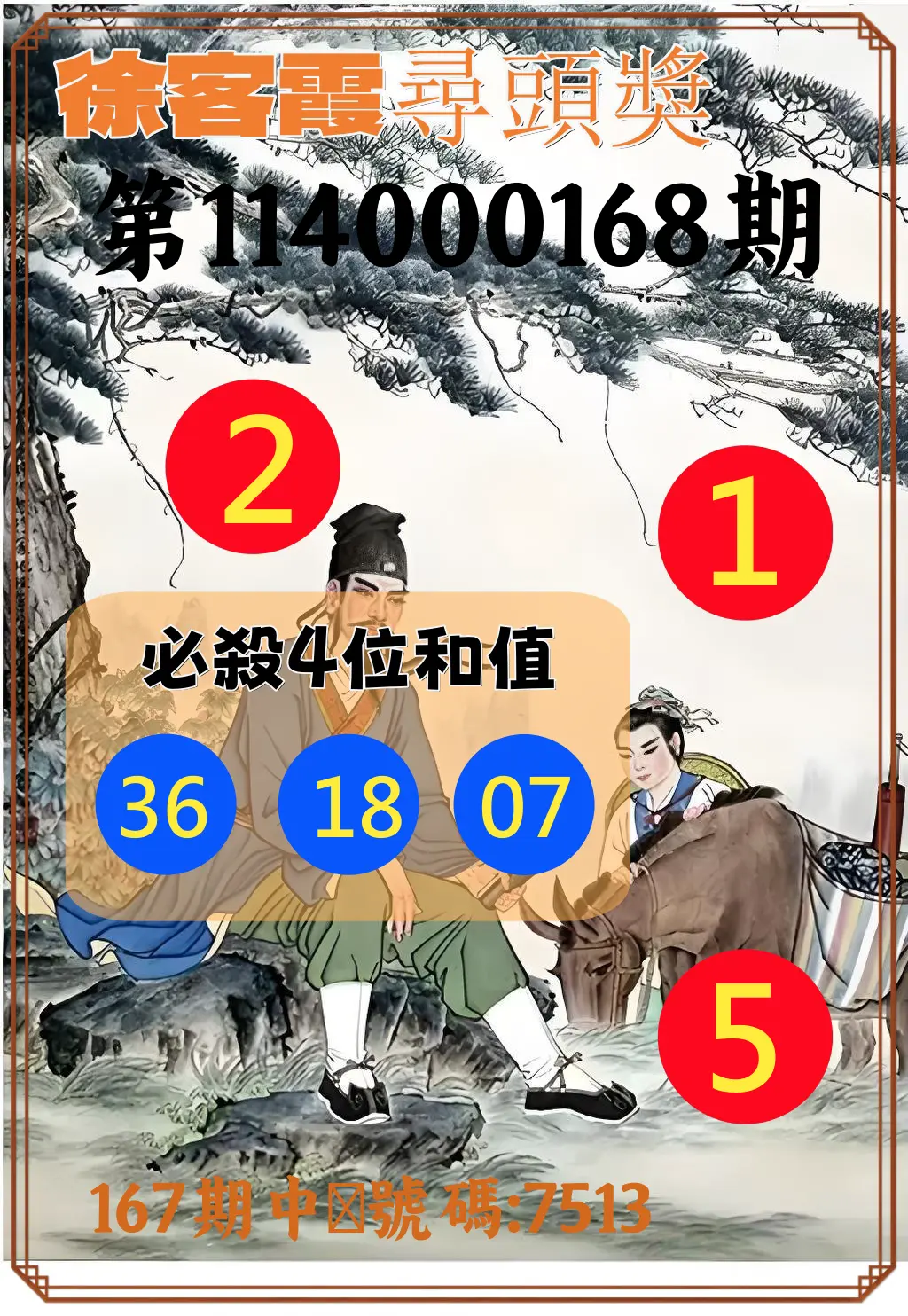 4星彩第114000168期(07/11)徐客霞尋頭獎