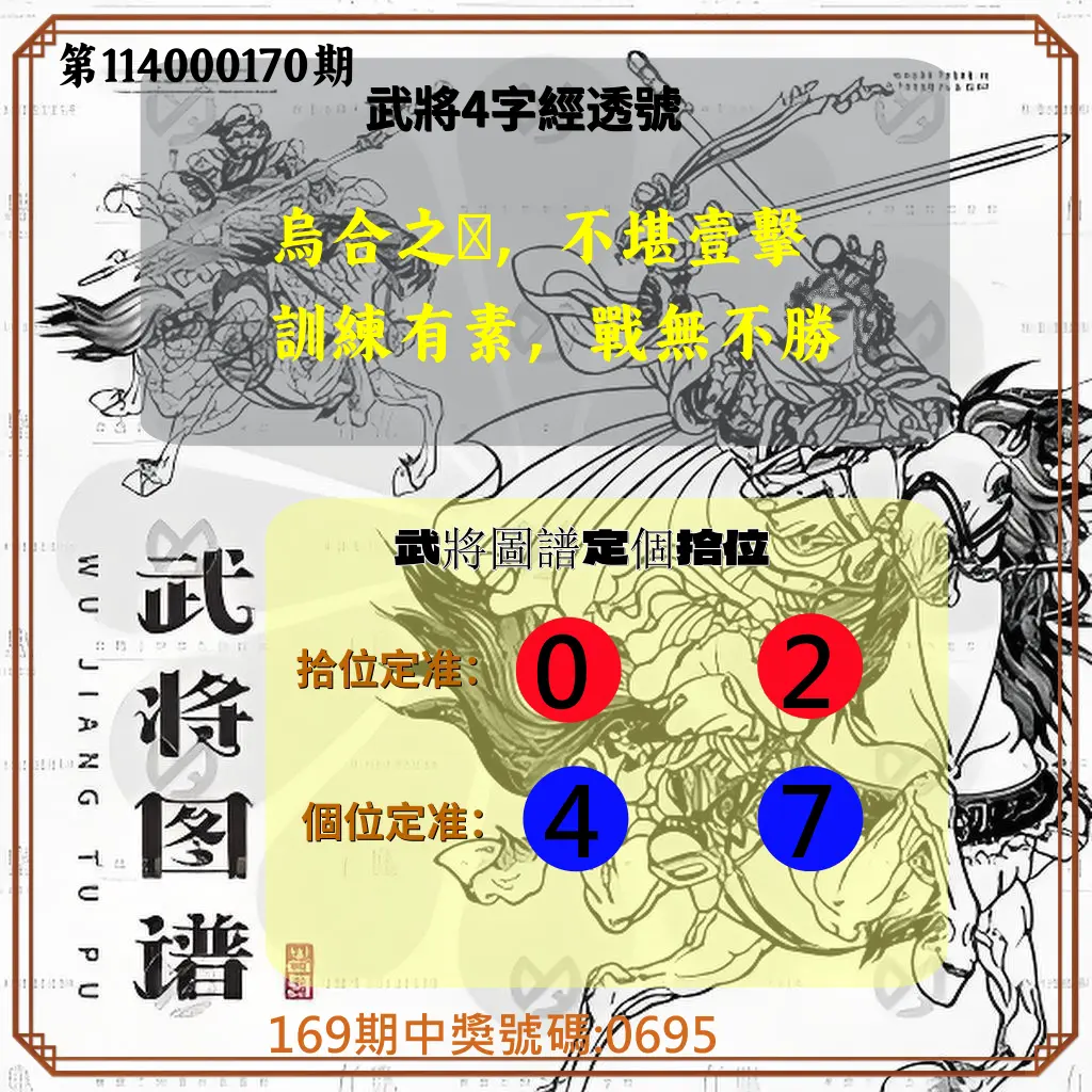 4星彩第114000170期(07/14)武將圖譜