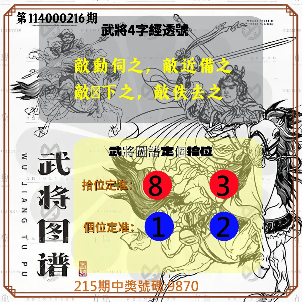 4星彩第114000216期(09/05)武將圖譜