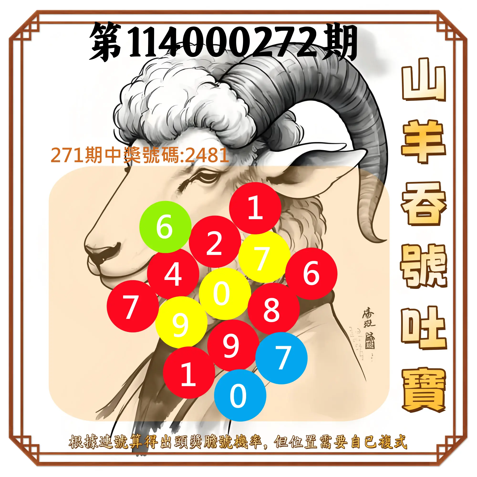 4星彩第114000272期(11/10)山羊吞號吐寶