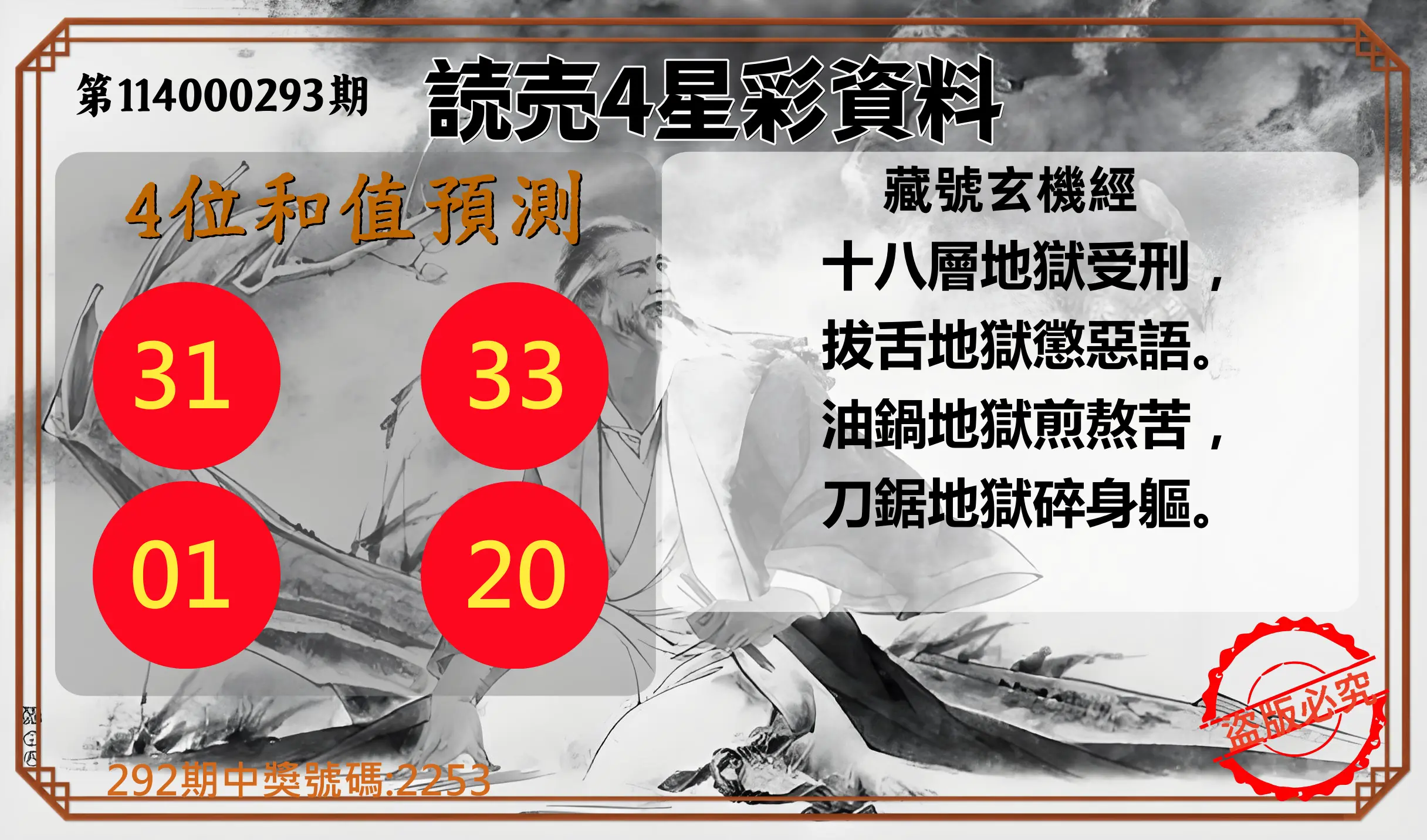 4星彩第114000293期(12/04)読売4星彩資料