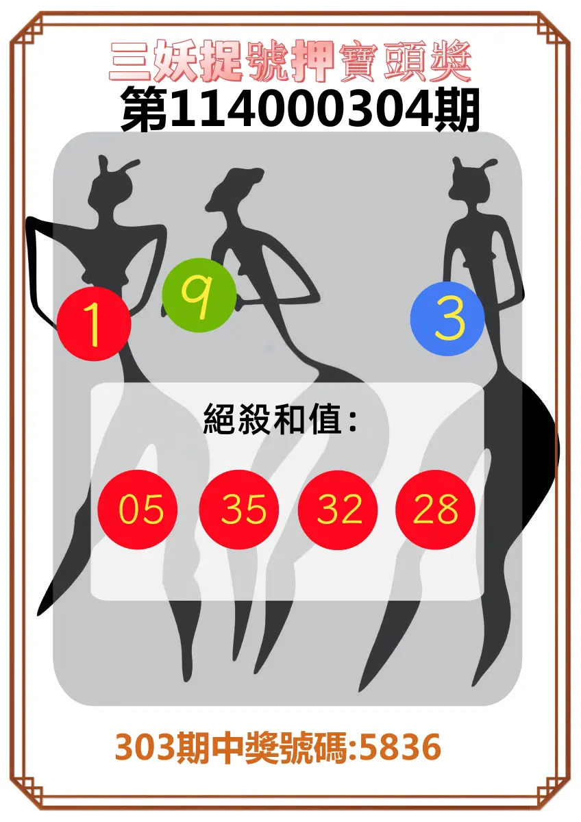 4星彩第114000304期(12/17)三妖捉號押寶頭獎