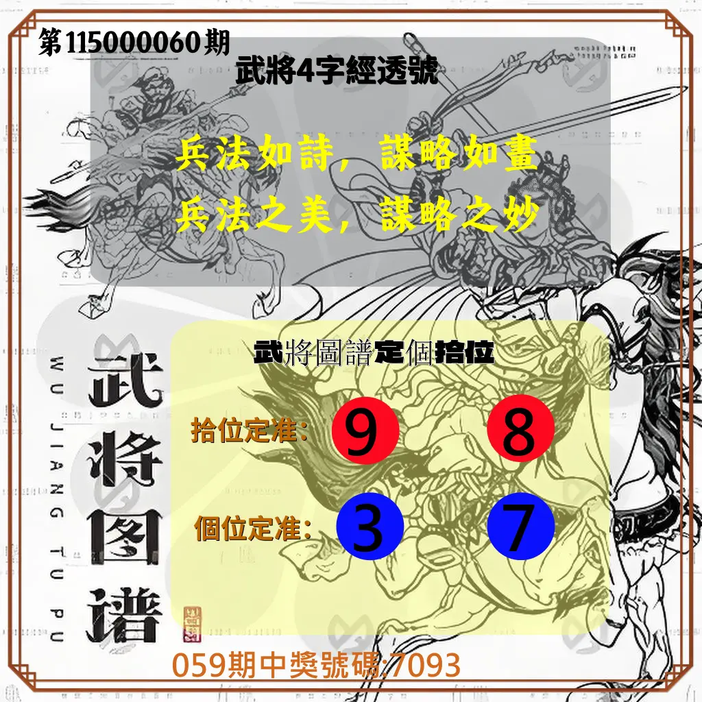 4星彩第115000060期(03/07)武將圖譜