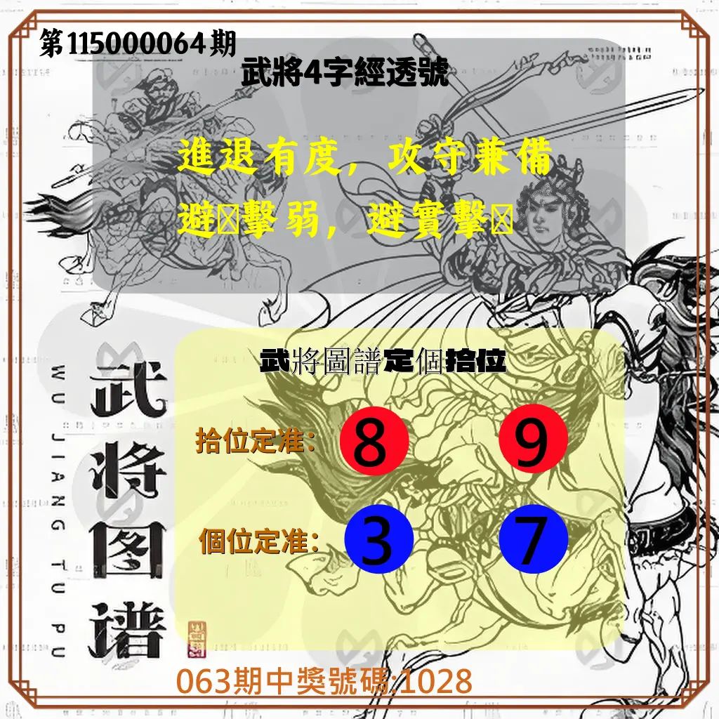 4星彩第115000064期(03/12)武將圖譜