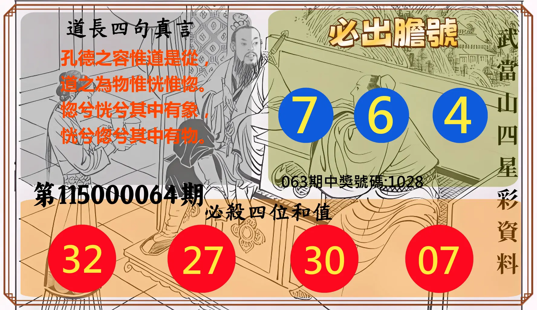 4星彩第115000064期(03/12)武當山四星彩資料