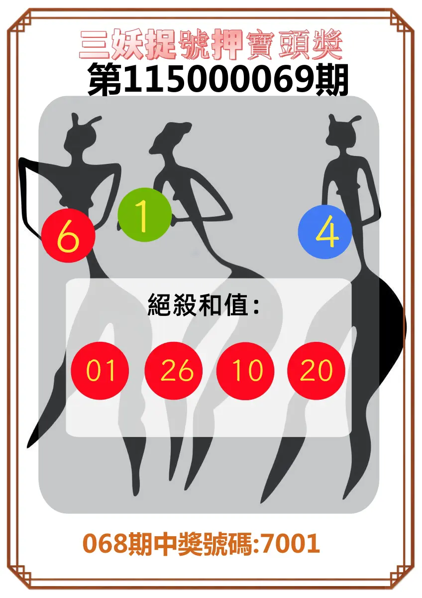 4星彩第115000069期(03/18)三妖捉號押寶頭獎