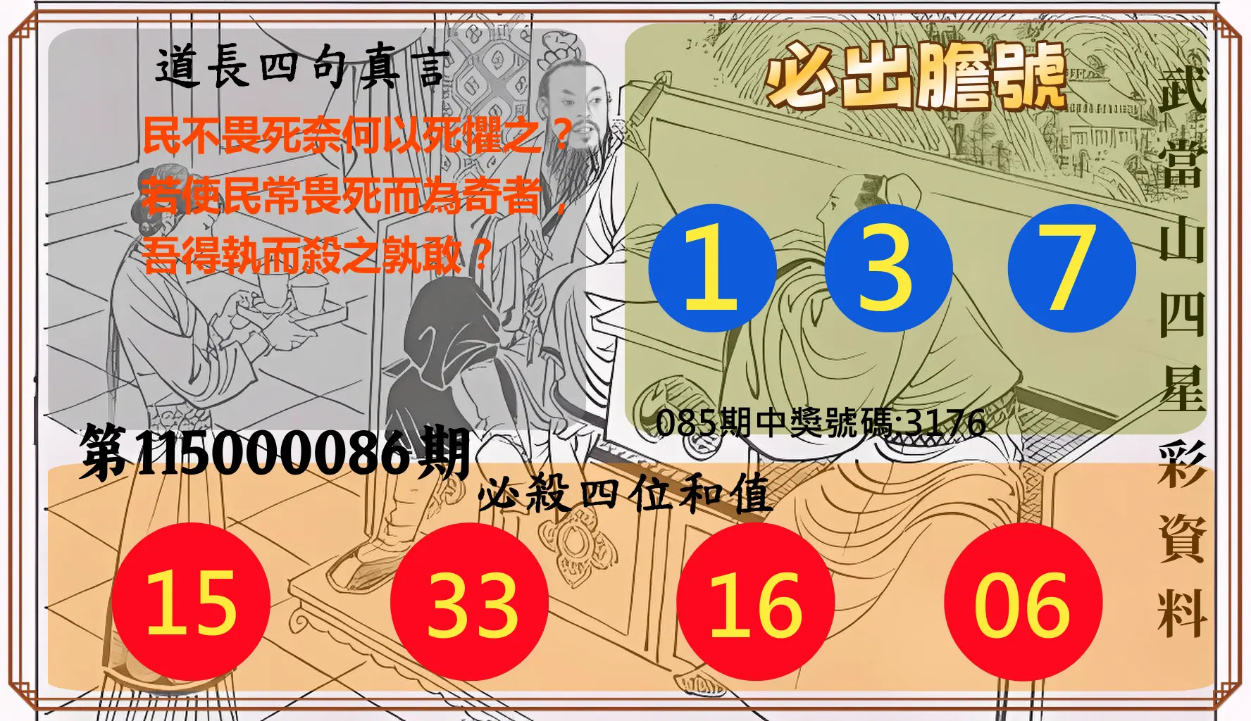 4星彩第115000086期(04/07)武當山四星彩資料