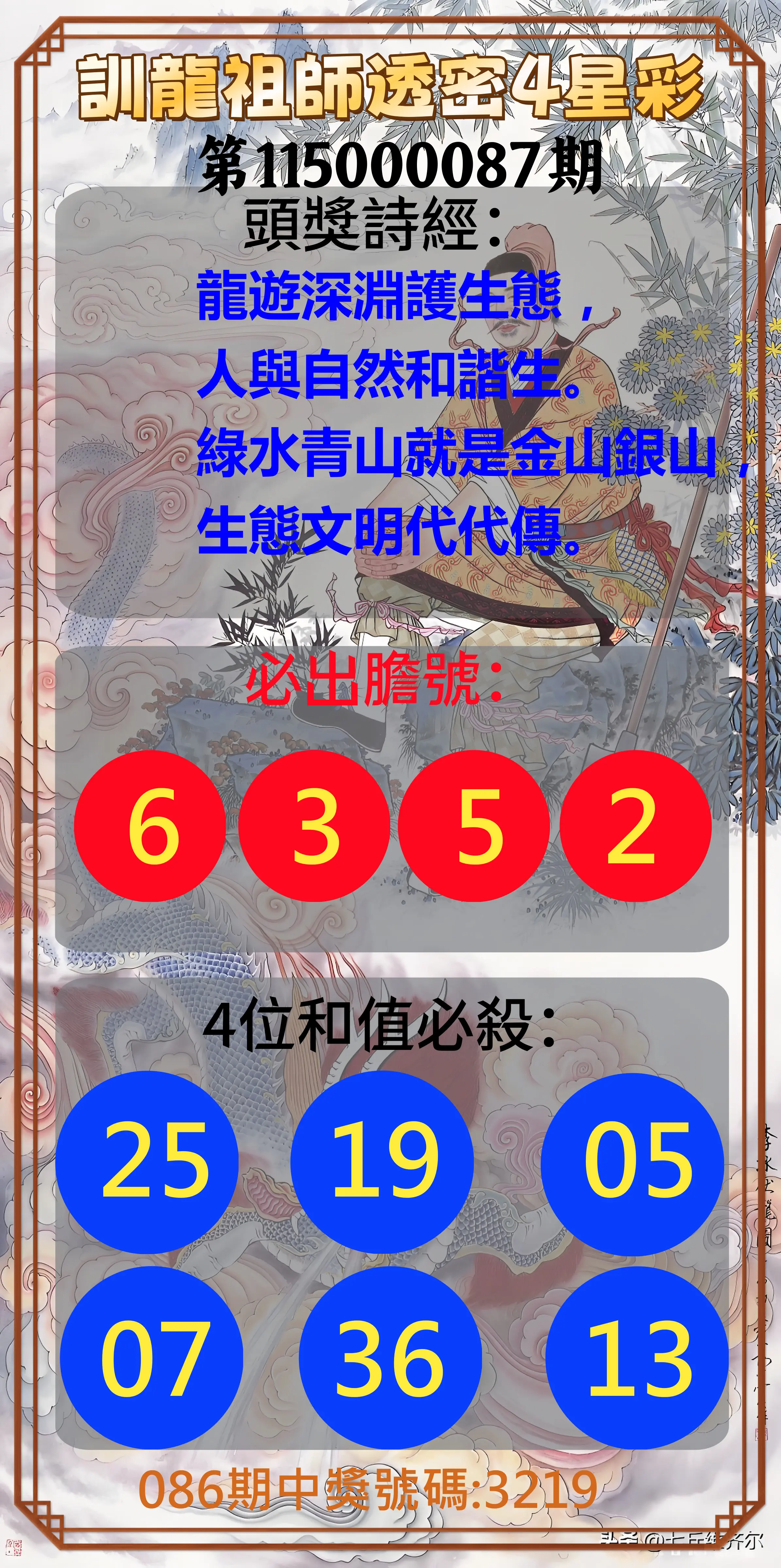 4星彩第115000087期(04/08)訓龍祖師透密4星彩