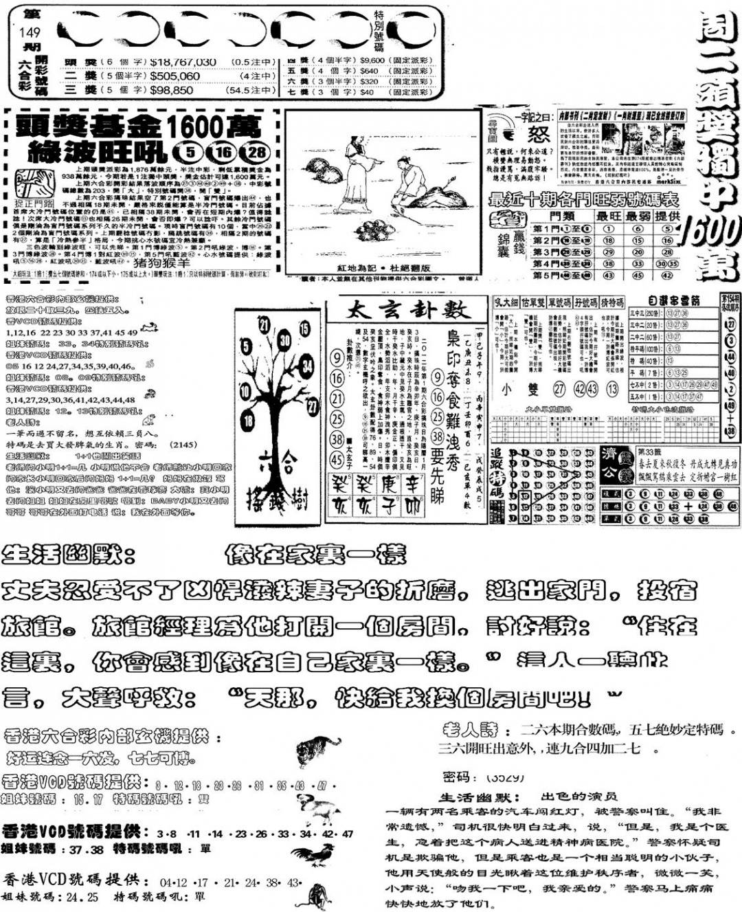 六合彩001期当日报-4(黑白)