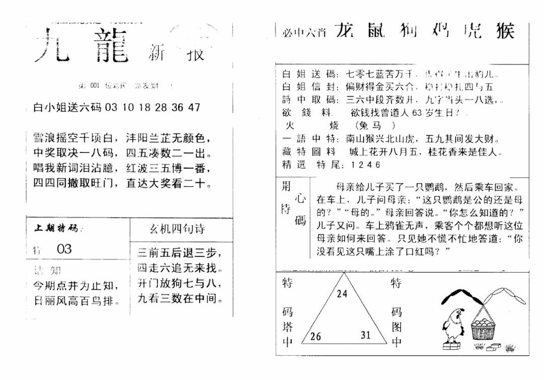 六合彩001期九龙新报(新)(黑白)