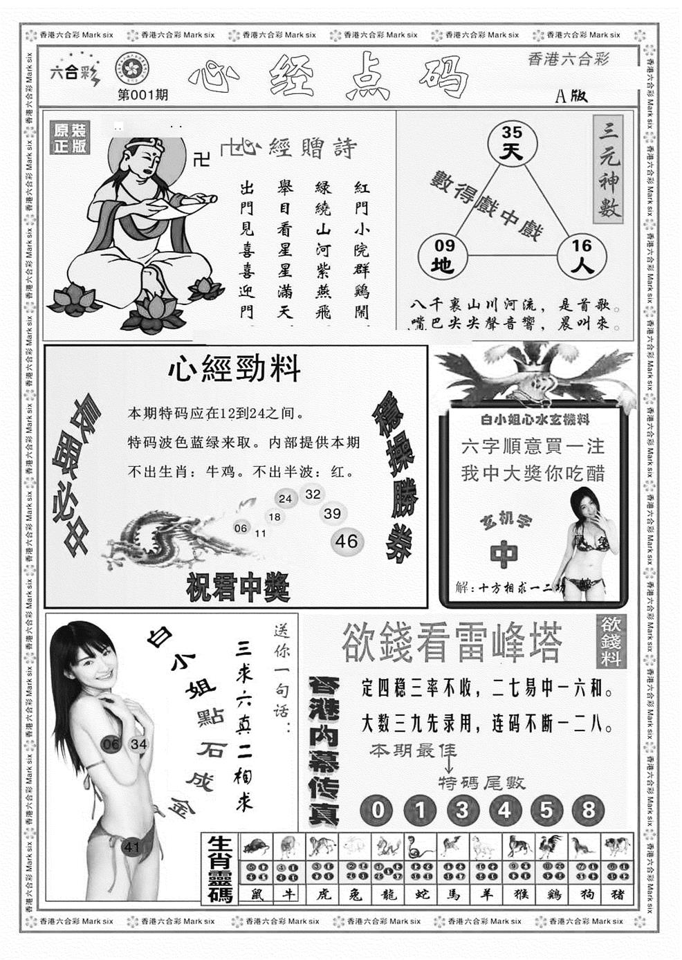 六合彩001期心经点码a（新图）(黑白)