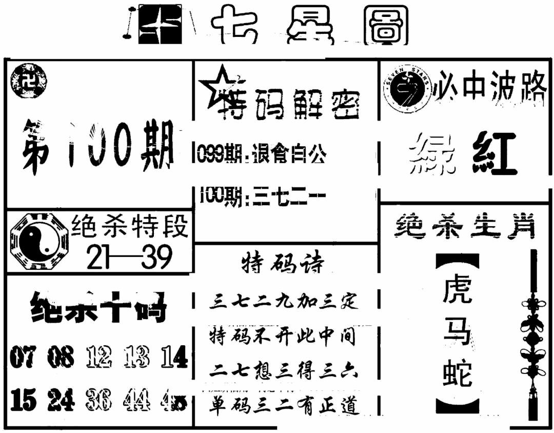 六合彩100期七星图(黑白)