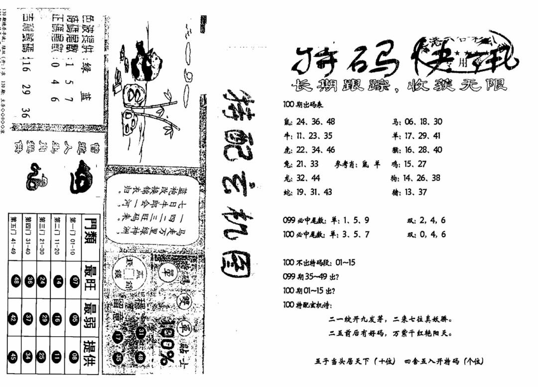 六合彩100期特快快讯+玄机图(新)(黑白)