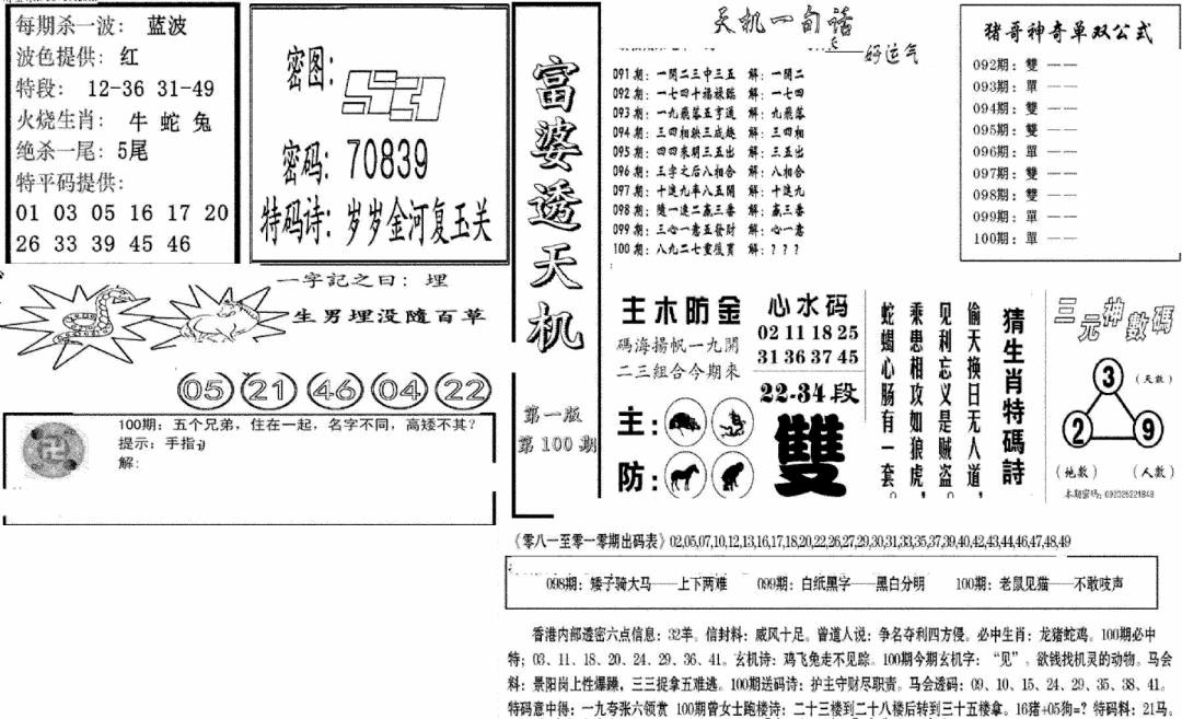 六合彩100期富婆透天机A(新图)(黑白)
