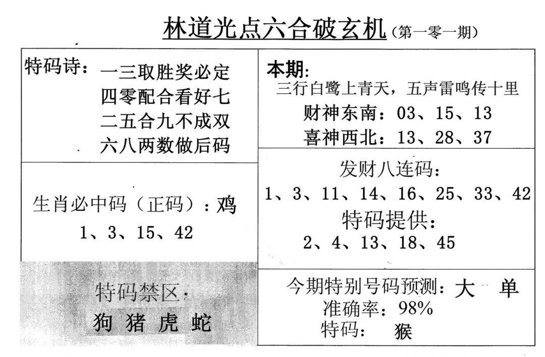 六合彩101期林道光(黑白)