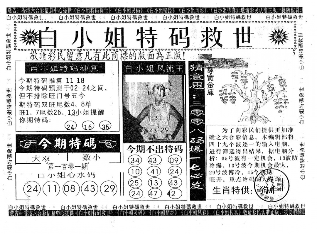 六合彩101期白姐特救(黑白)