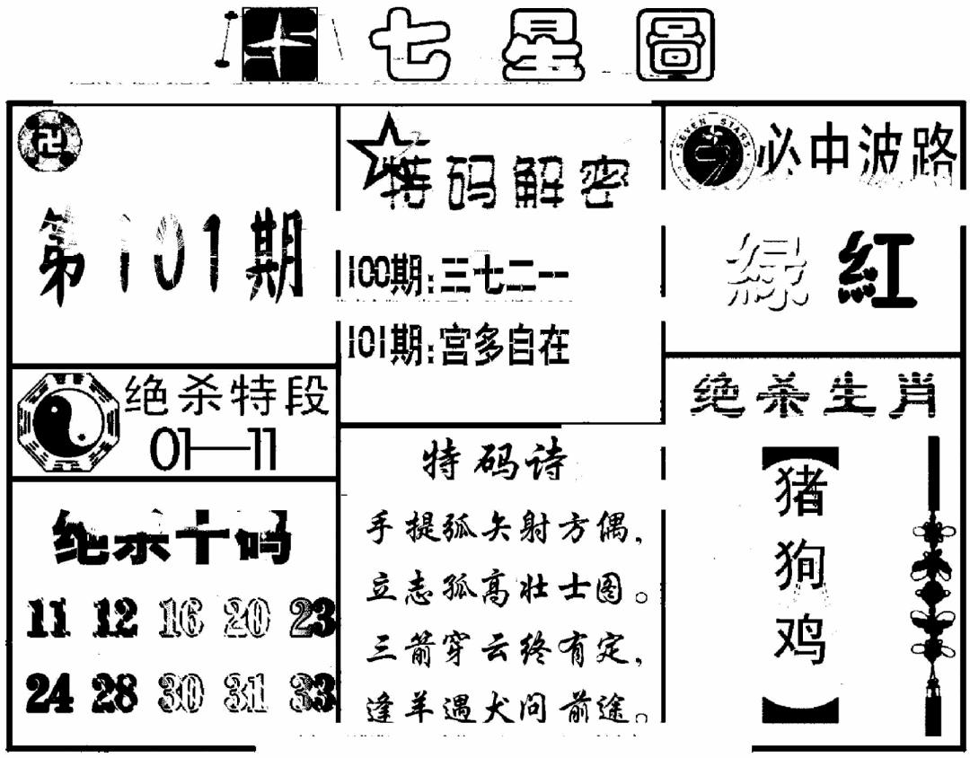 六合彩101期七星图(黑白)