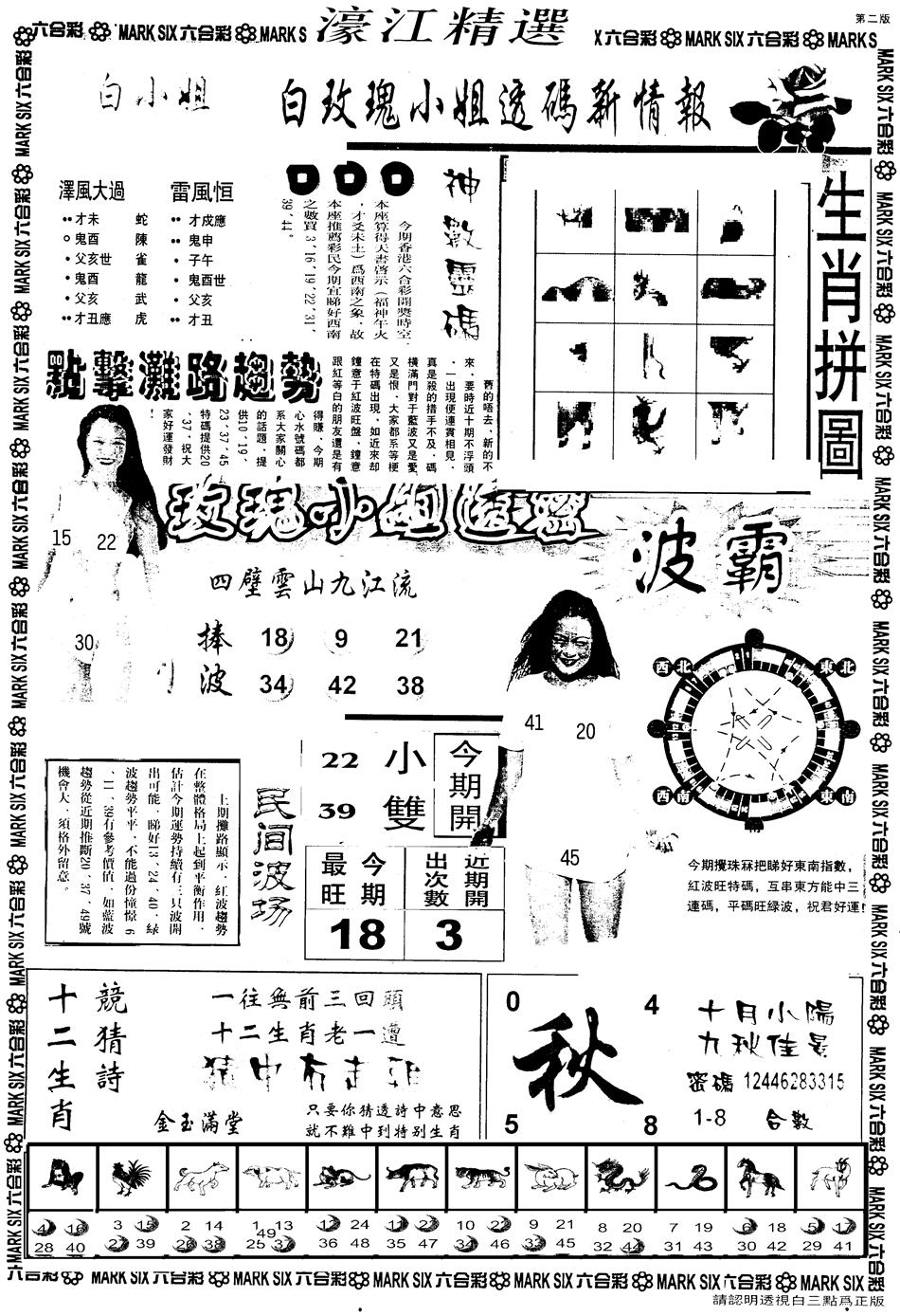 六合彩101期另版濠江精选B(黑白)