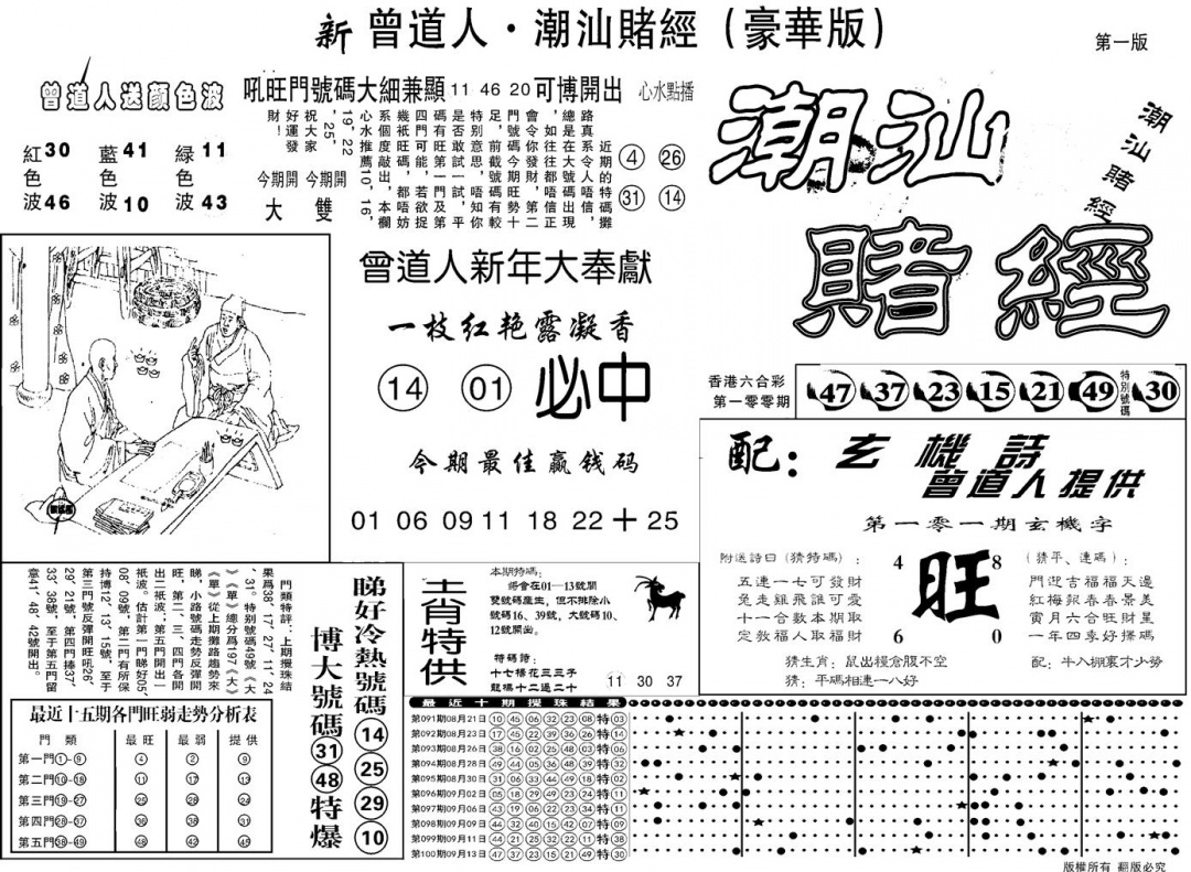 六合彩101期另潮汕赌经濠华版A(黑白)