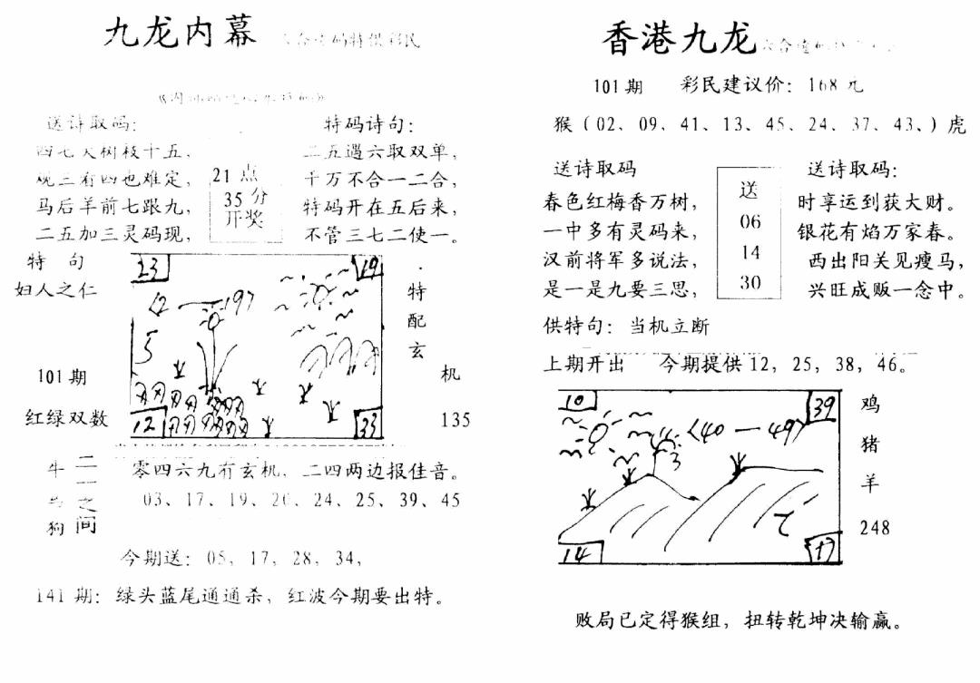 六合彩101期九龙内幕-开奖报(早图)(黑白)