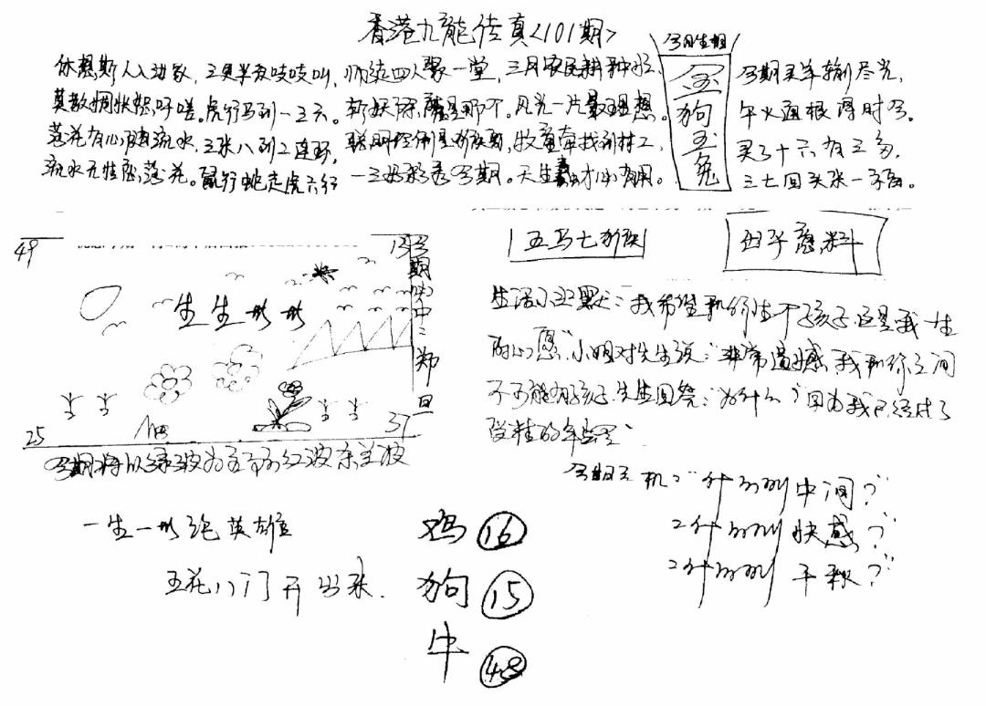 六合彩101期手写九龙内幕(早图)(黑白)