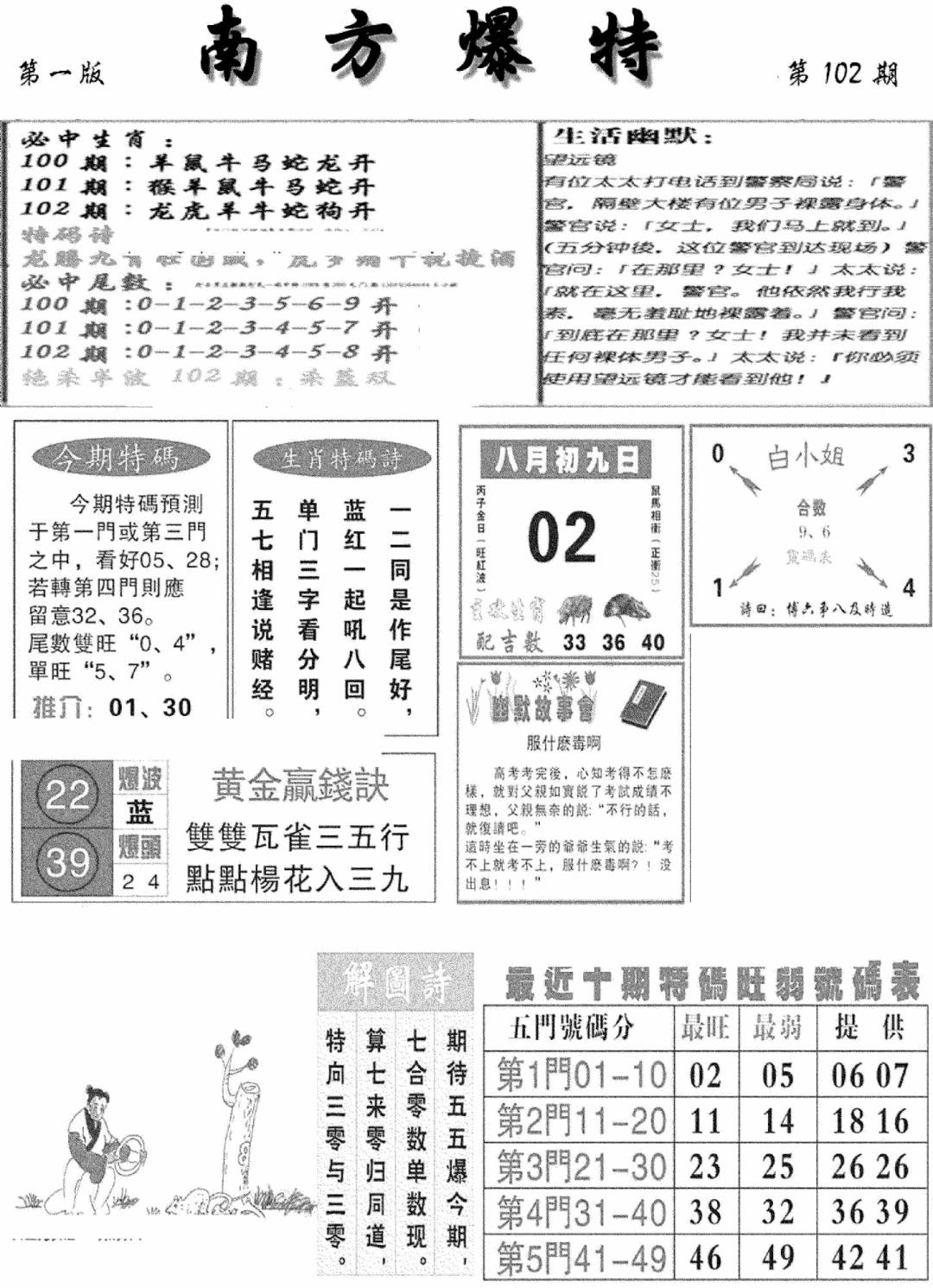 六合彩102期南方爆特A(新图)(黑白)