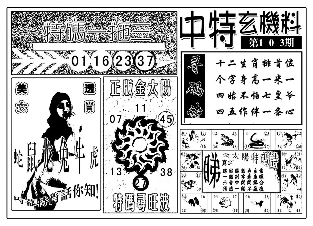 六合彩103期中特玄机料(新图)(黑白)