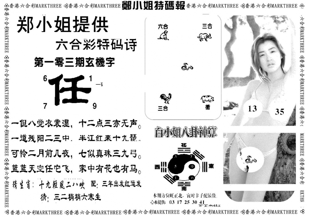 六合彩103期郑小姐特码报B(黑白)
