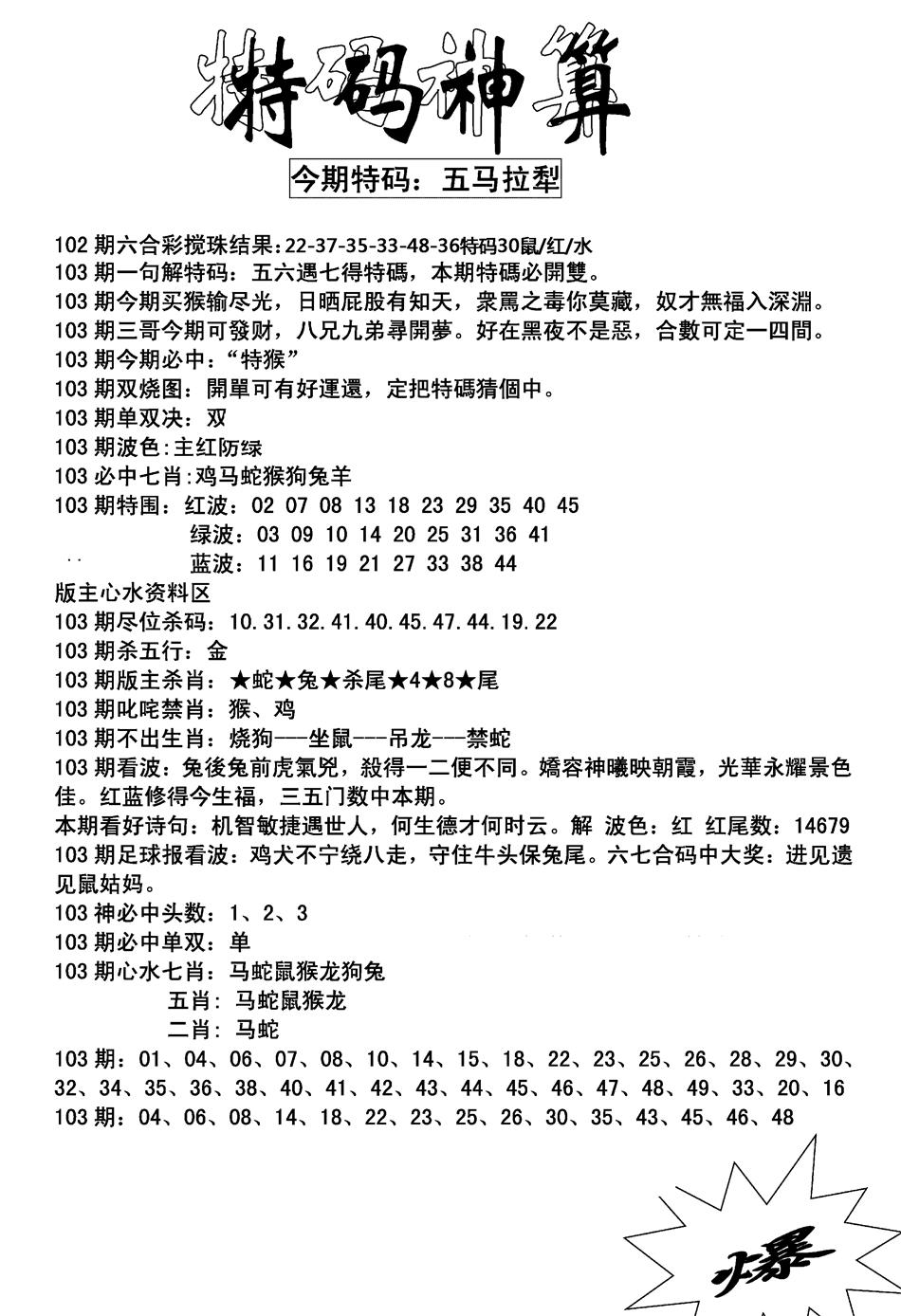 六合彩103期特码神算(新图)(黑白)