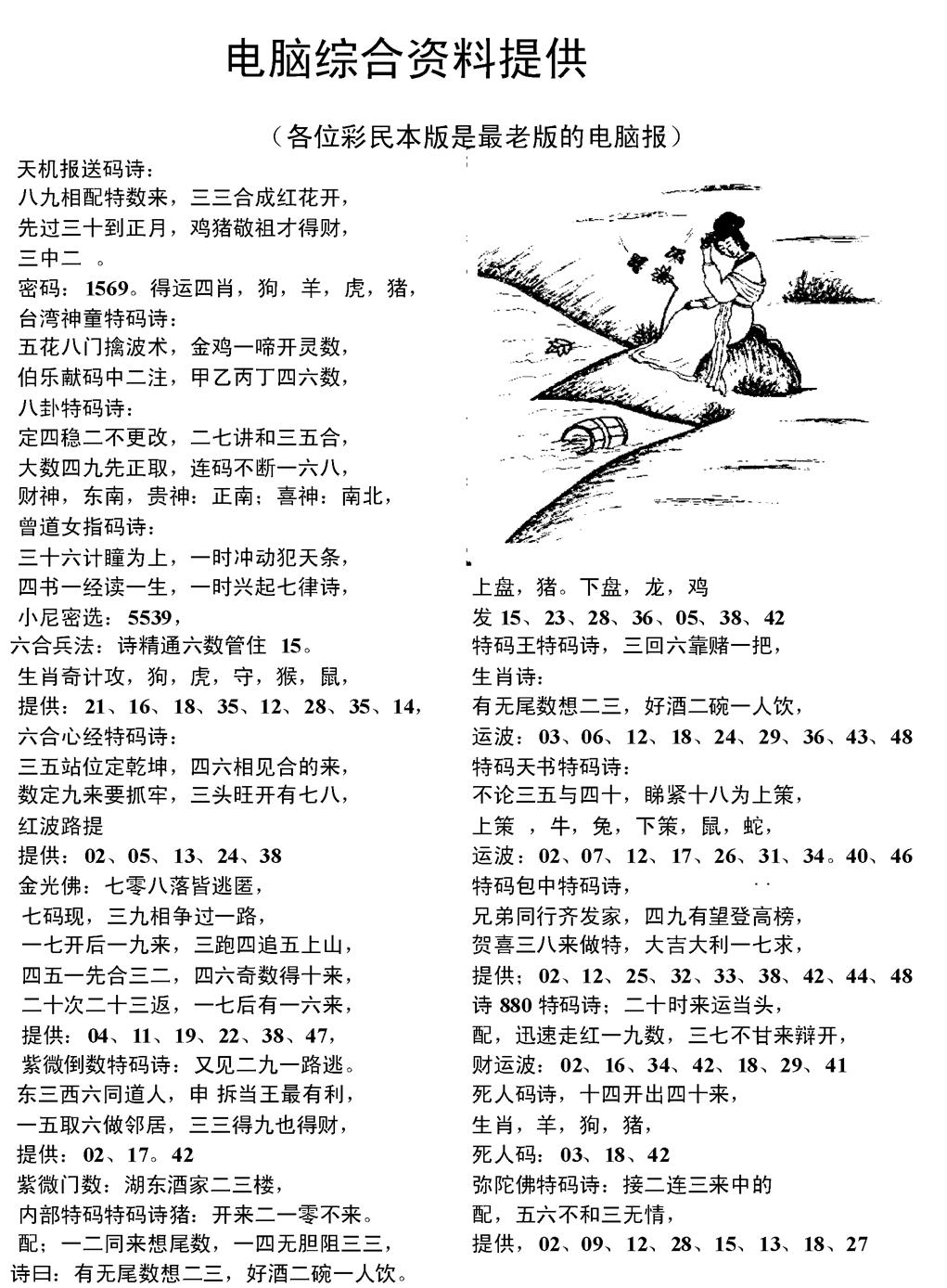 六合彩104期当日电脑综合资料C(黑白)