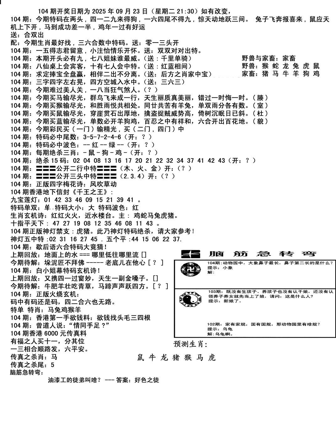 六合彩104期马会小综合(黑白)