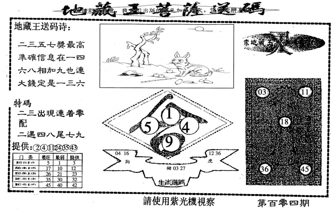 六合彩104期地藏王送码(黑白)