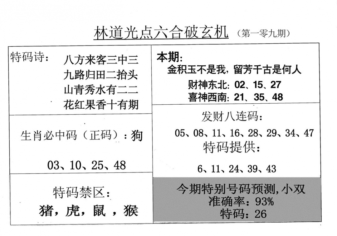 六合彩109期老林道光(黑白)