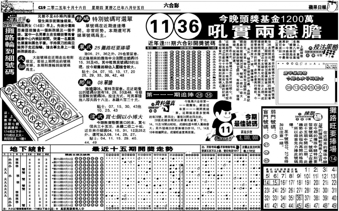六合彩111期老版苹果日报(黑白)