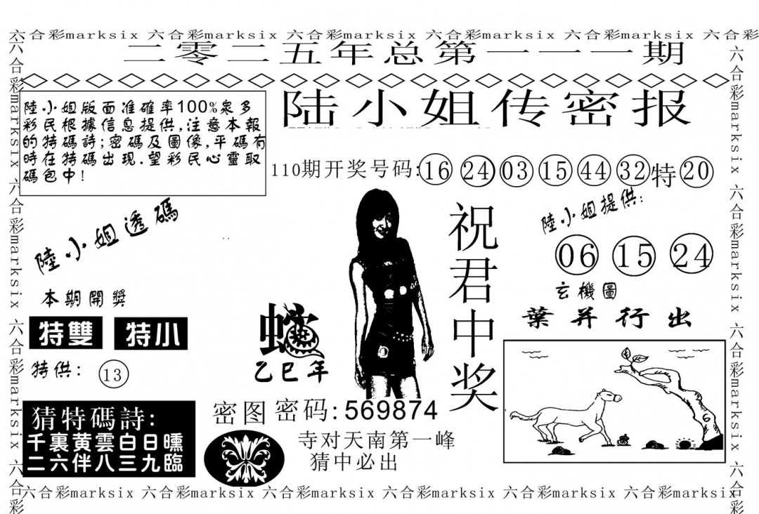 六合彩111期陆小姐传密A(黑白)