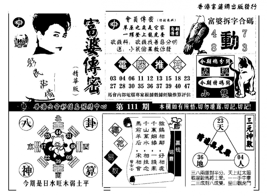 六合彩111期富婆传密(新料)(黑白)